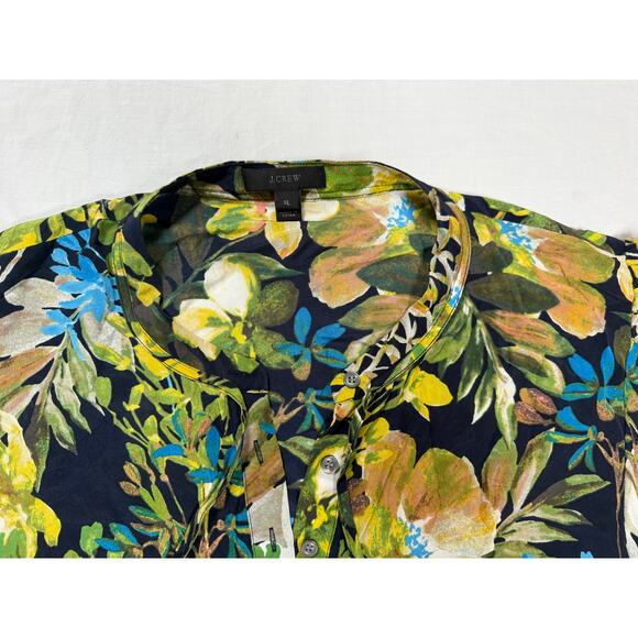 J. Crew Floral Silk Dress Size XL Ruffle Hem Long Sleeve 100% Silk - Picture 6 of 14